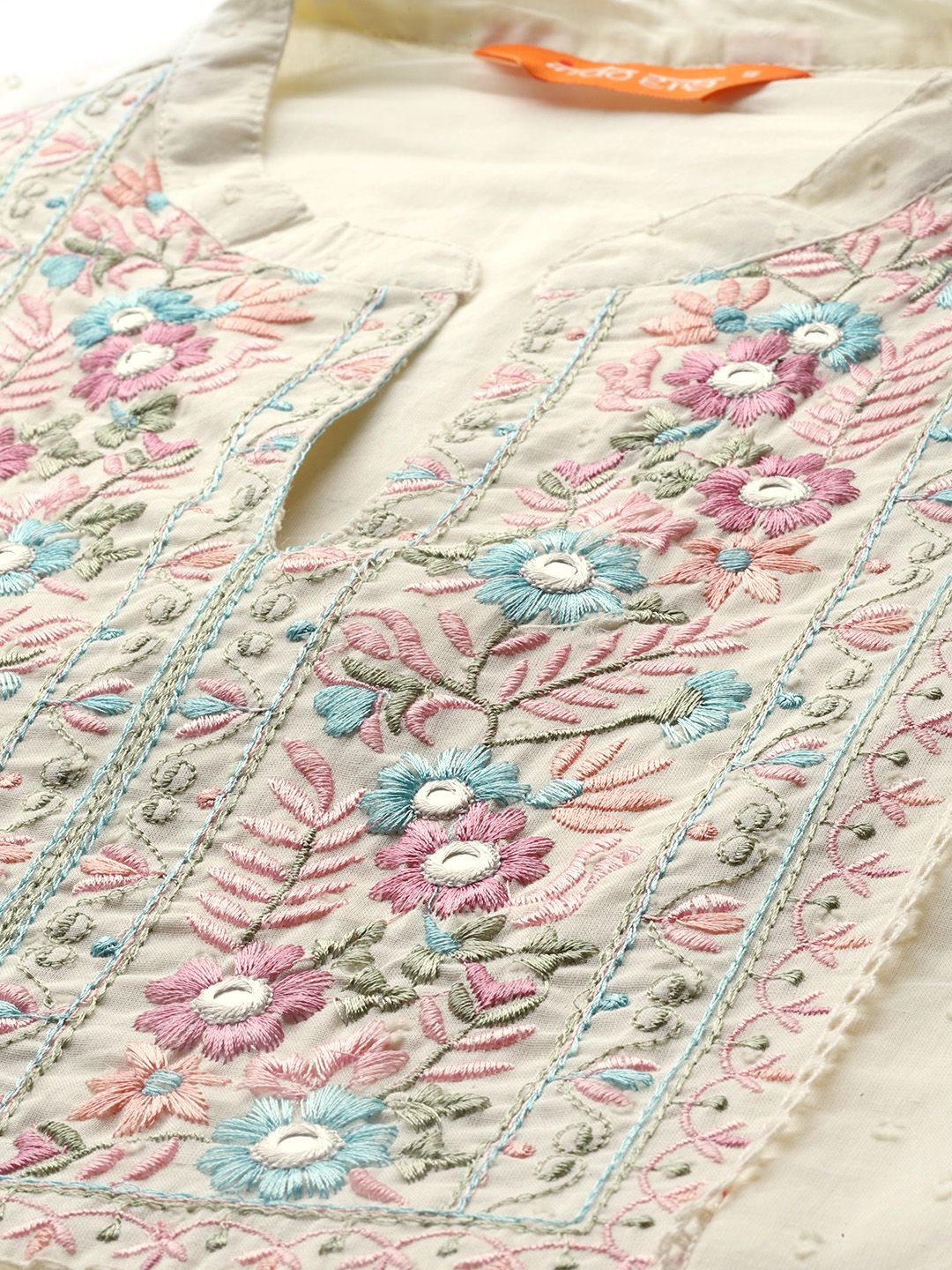 Dhiyona IE Floral Embroidered Panelled Thread Work Pure Cotton Kurta With Trousers & Dupatta