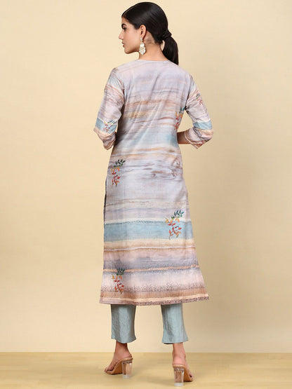 Dhiyona SO Women's Floral Printed Regular Beads and Stones Kurta with Trouser