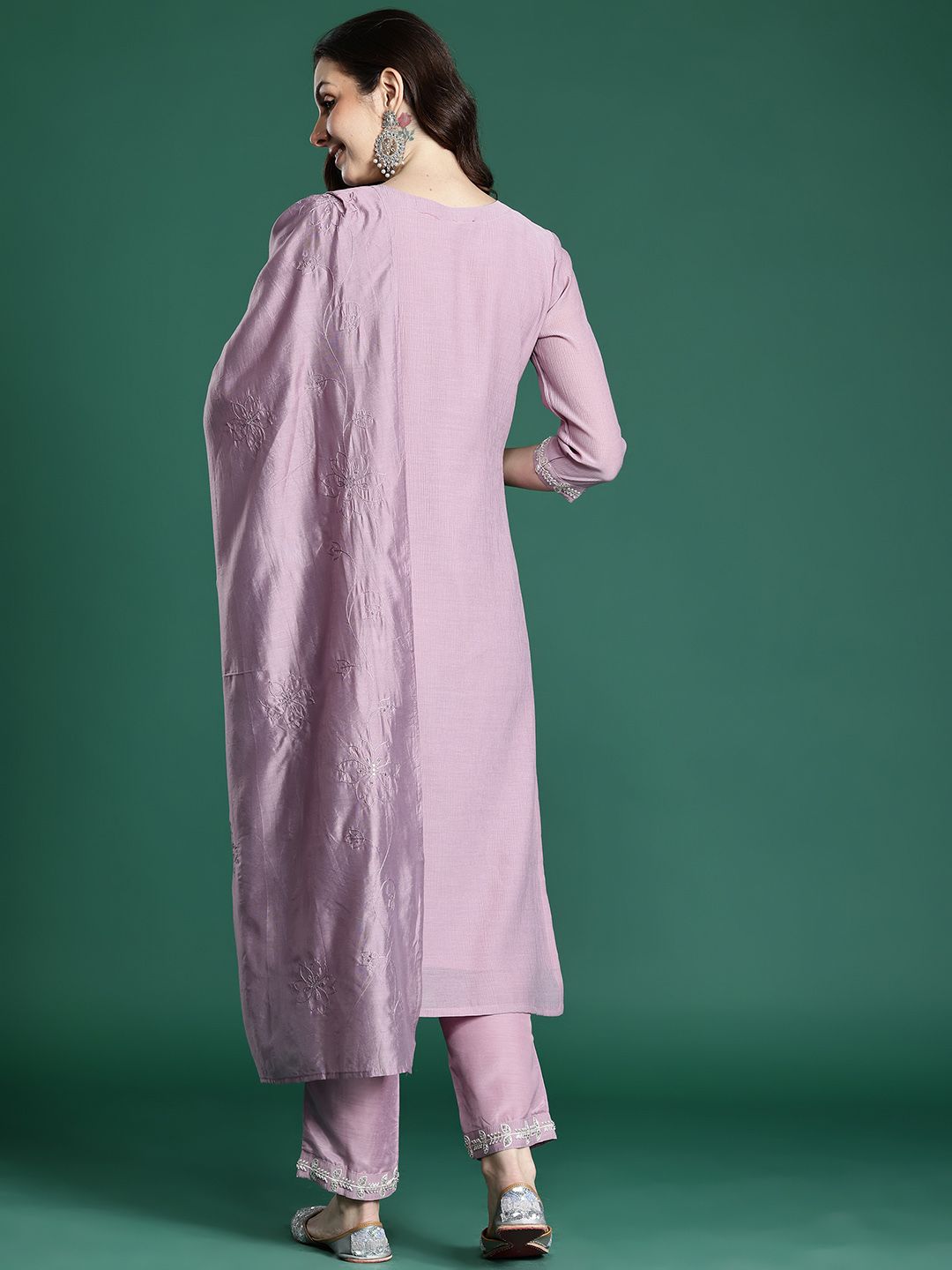 Floral Embroidered Kurta with Trousers & Dupatta