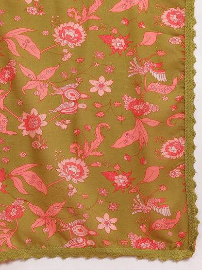 Dhiyona SN Women's Floral Print Thread Work Detail Empire Style A-Line Kurta with Trousers & Dupatta