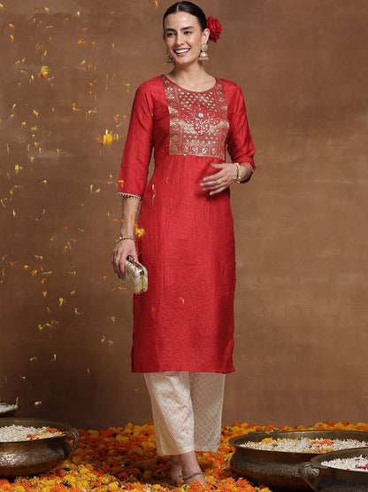 Dhiyona IE Pack of 2 Ethnic Motifs Embroidered Straight Kurta