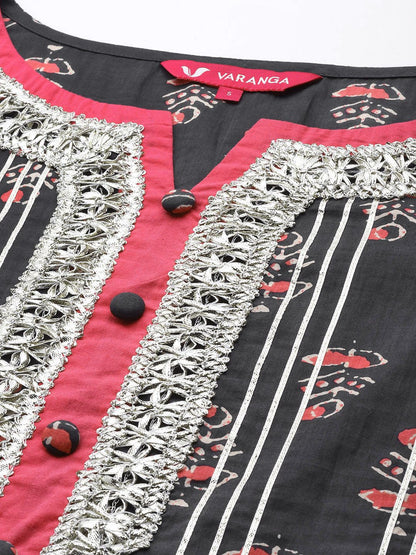 Dhiyona VA Women's Grey Ethnic Motifs Printed Kurta with Sharara