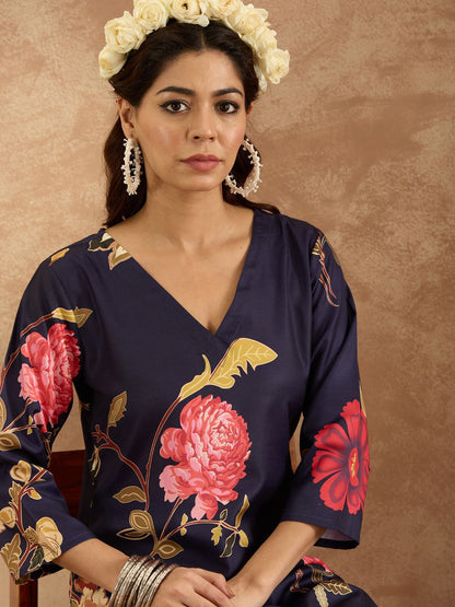Dhiyona IE Women Floral Printed Regular Kurta with Trousers