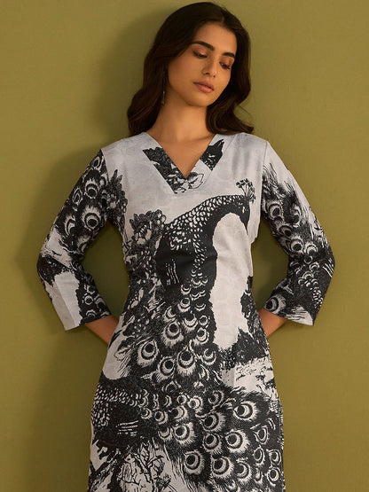 Floral Printed V-Neck Straight Kurta With Trousers