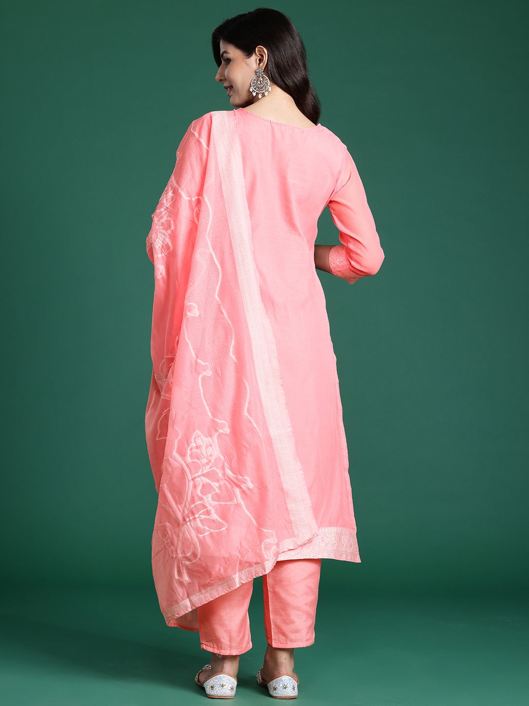Ethnic Motifs Woven Design Kurta With Trousers & Dupatta