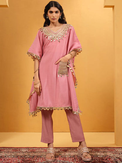 Dhiyona IS Women's Women Yoke Design Regular Mirror Work Kurta with Trousers