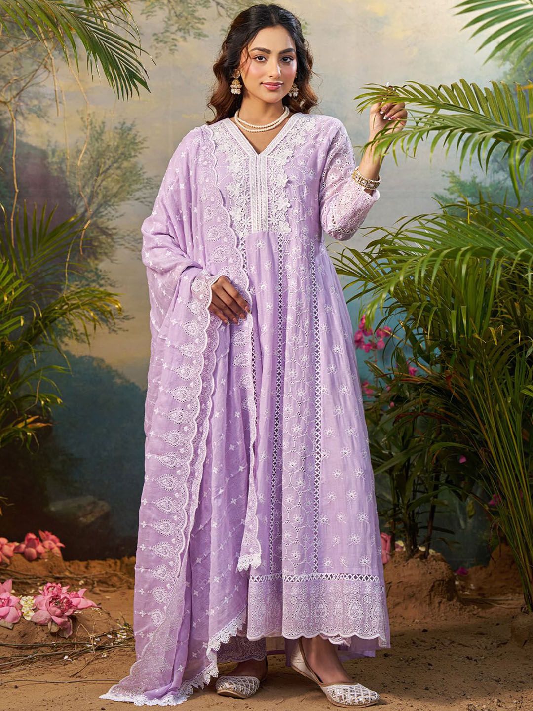 Women Ethnic Motifs Embroidered Cotton Kurta with Trousers & Dupatta