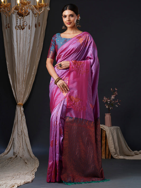 Women's Silk Blend Teal blue Woven Design Designer Saree With Blouse Piece