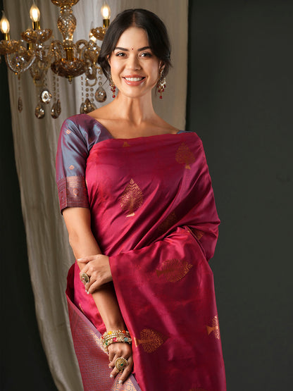 Women's Silk Blend Teal blue Woven Design Designer Saree With Blouse Piece