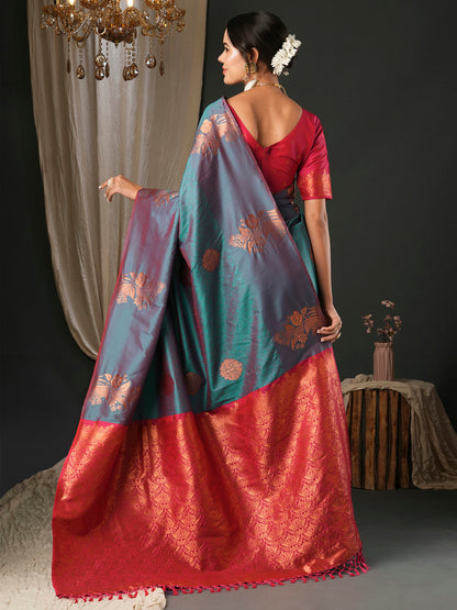 Women's Silk Blend Pink Woven Design Designer Saree With Blouse Piece