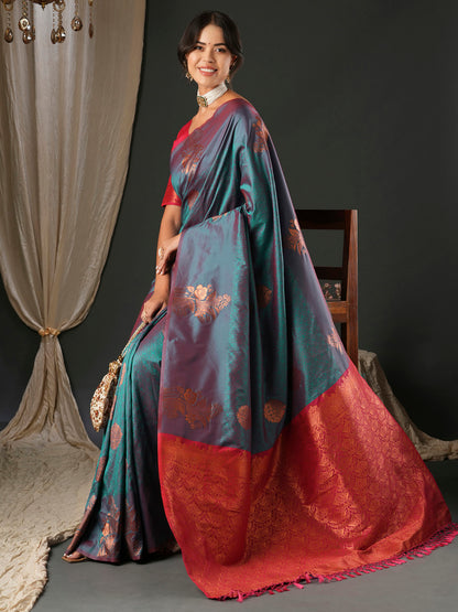 Women's Silk Blend Pink Woven Design Designer Saree With Blouse Piece