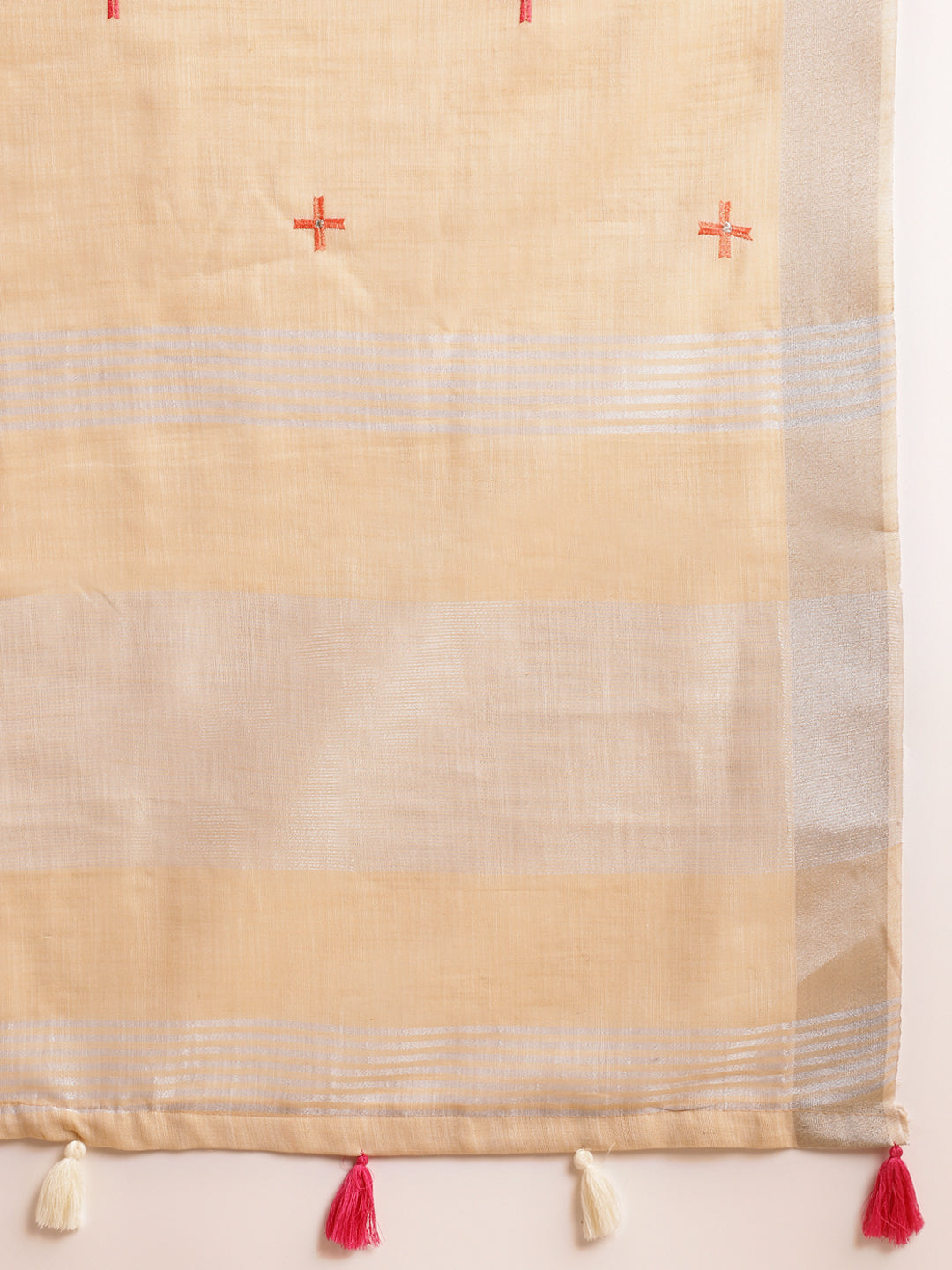 Dhiyona GR Women's CT Beige Cotton Linen Silk Embroidered Saree
