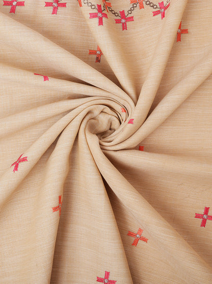 Dhiyona GR Women's CT Beige Cotton Linen Silk Embroidered Saree