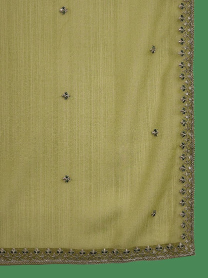 Women's Embroidered V-Neck Kurta With Trousers & Dupatta