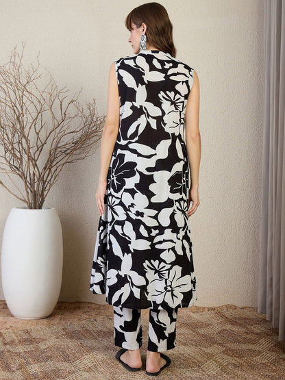 Dhiyona IE Printed Pure Cotton V-Neck Top With Trousers Co-Ords