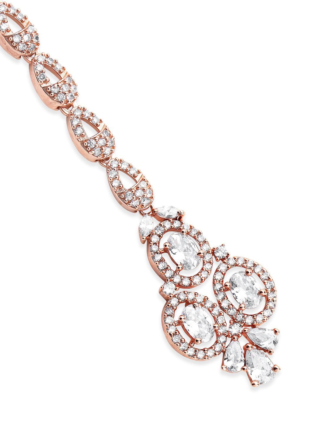 Dhiyona RJ Women's Rose Gold-Plated White AD-Studded Maang Tikka