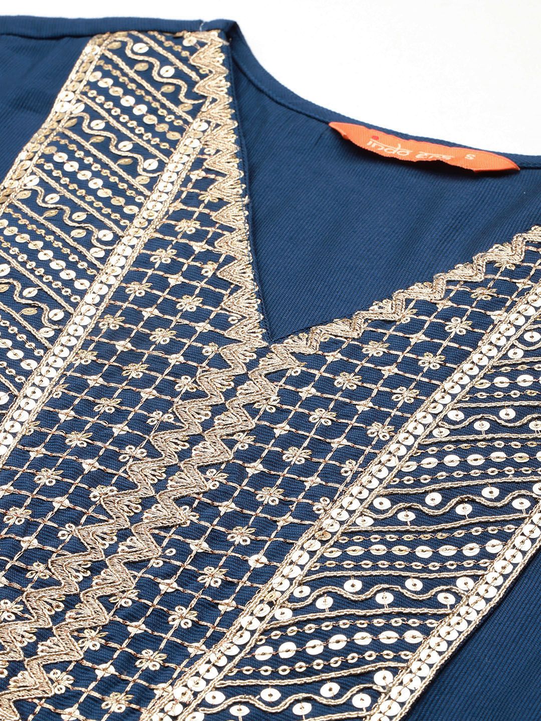 Ethnic Motifs Embroidered Sequinned Liva Kurta With Trousers & Dupatta