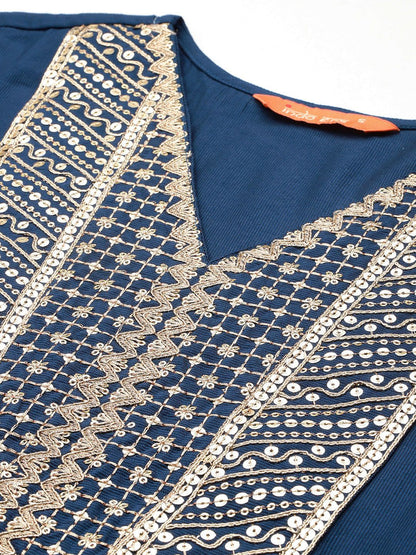 Ethnic Motifs Embroidered Sequinned Liva Kurta With Trousers & Dupatta