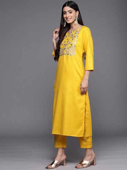 Dhiyona VA Women'sFloral Yoke Design Gotta Patti Kurta with Trousers & With Dupatta