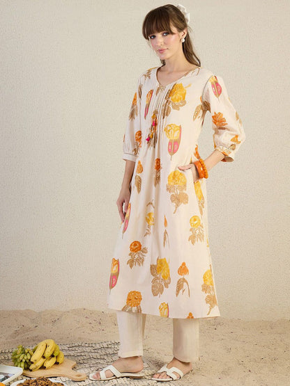 Dhiyona IE Printed V-Neck Tunic With Trousers Co-Ords