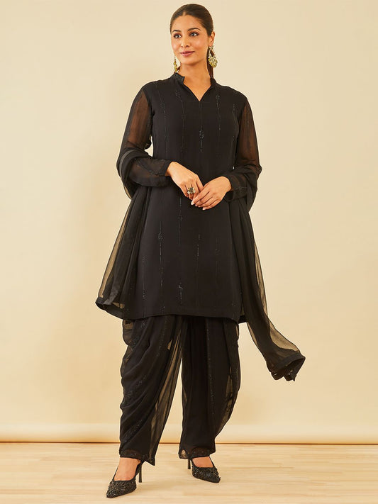 Dhiyona SO Women's Women Floral Embroidered Regular Beads and Stones Kurta with Patiala & With Dupatta