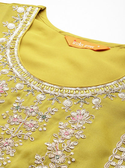 Ethnic Motifs Embroidered Sequinned Kurta with Palazzos & With Dupatta