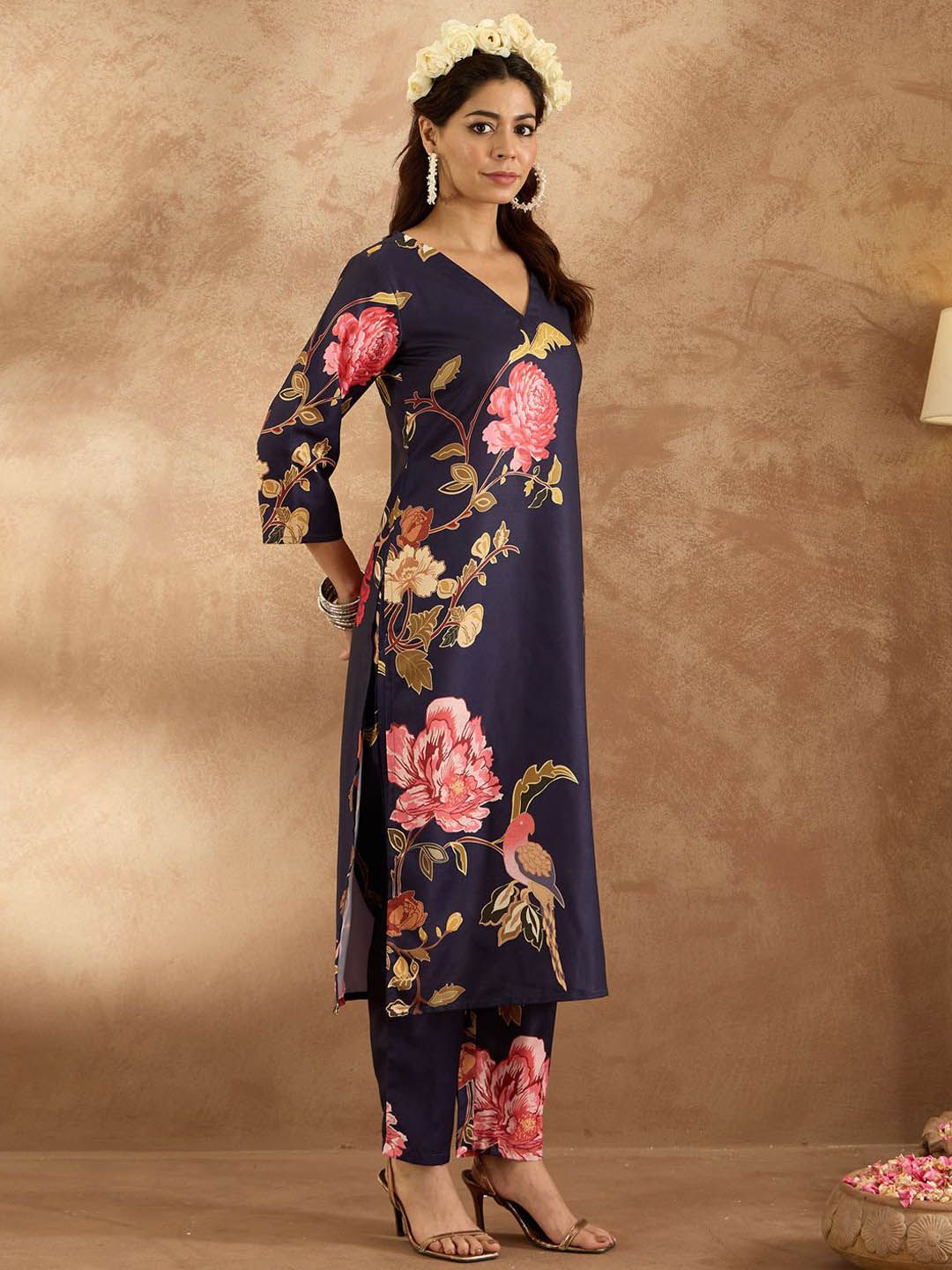 Dhiyona IE Women Floral Printed Regular Kurta with Trousers
