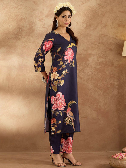 Dhiyona IE Women Floral Printed Regular Kurta with Trousers
