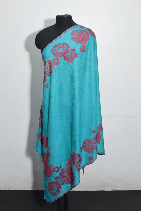 TurquoisePashmina Woven Jacquard Shawl