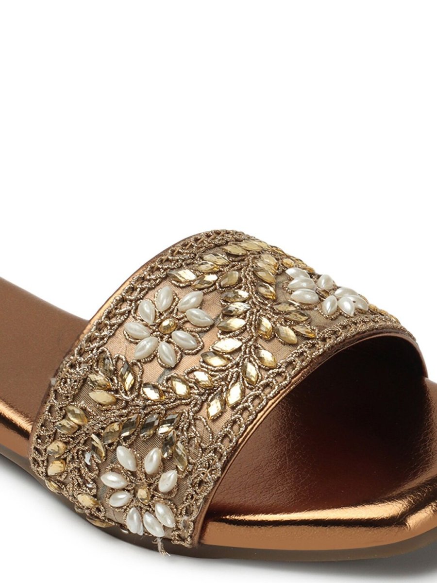 Dhiyona AK Copper-Toned Embellished Open Toe Flats