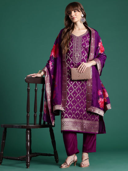 Dhiyona IE Embroidered Regular Kurta With Trousers & Dupatta