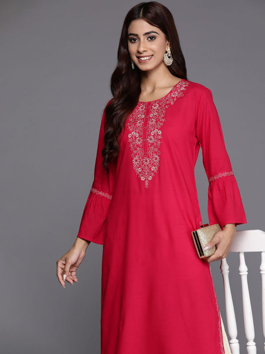 Dhiyona IE Women Embroidered Bell Sleeves Thread Work Floral Kurta