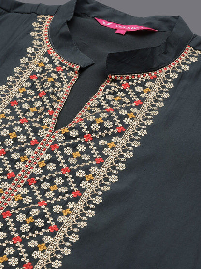 Dhiyona VA Women'sEthnic Motifs Embroidered Sequinned Kurta with Trousers & Dupatta