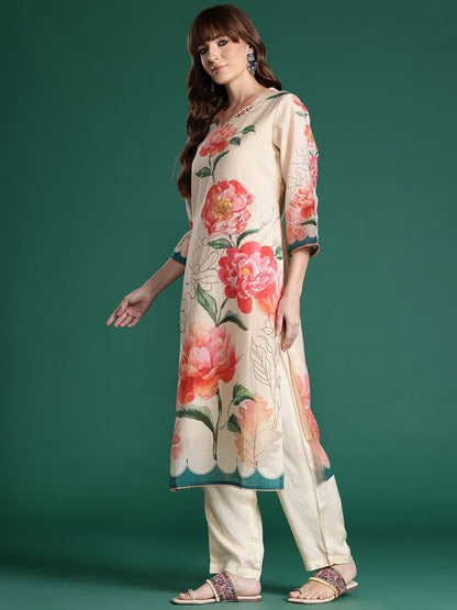 Dhiyona IE Floral Printed Kurta with Trousers & Dupatta