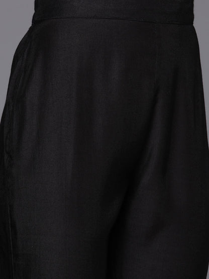 Dhiyona IE Women Black Floral Embroidered Beads Kurta with Trousers & Dupatta