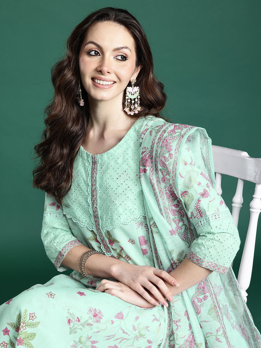 Dhiyona IE Floral Printed Regular Kurta with Trousers & Dupatta