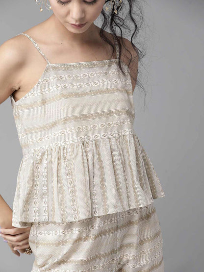 Dhiyona IE Women Printed Shoulder Straps Pure Cotton Top with Trousers