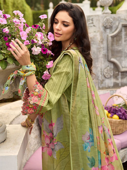 Women Floral Embroidered Regular Thread Work Cotton Kurta with Trousers & Dupatta