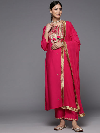 Dhiyona VA Women'sEthnic Motifs Embroidered Sequinned Kurta With Trousers & With Dupatta