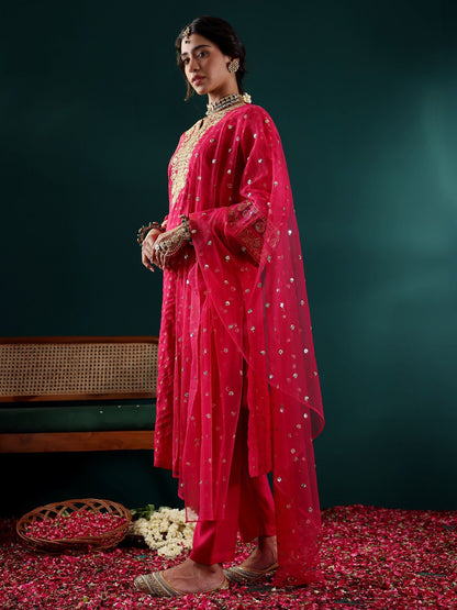 Dhiyona VA Women's Embroidered Regular Kurta with Trousers & With Dupatta