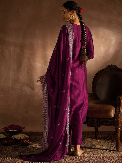 Ethnic Motifs Embroidered Thread Work Kurta with Trousers & Dupatta