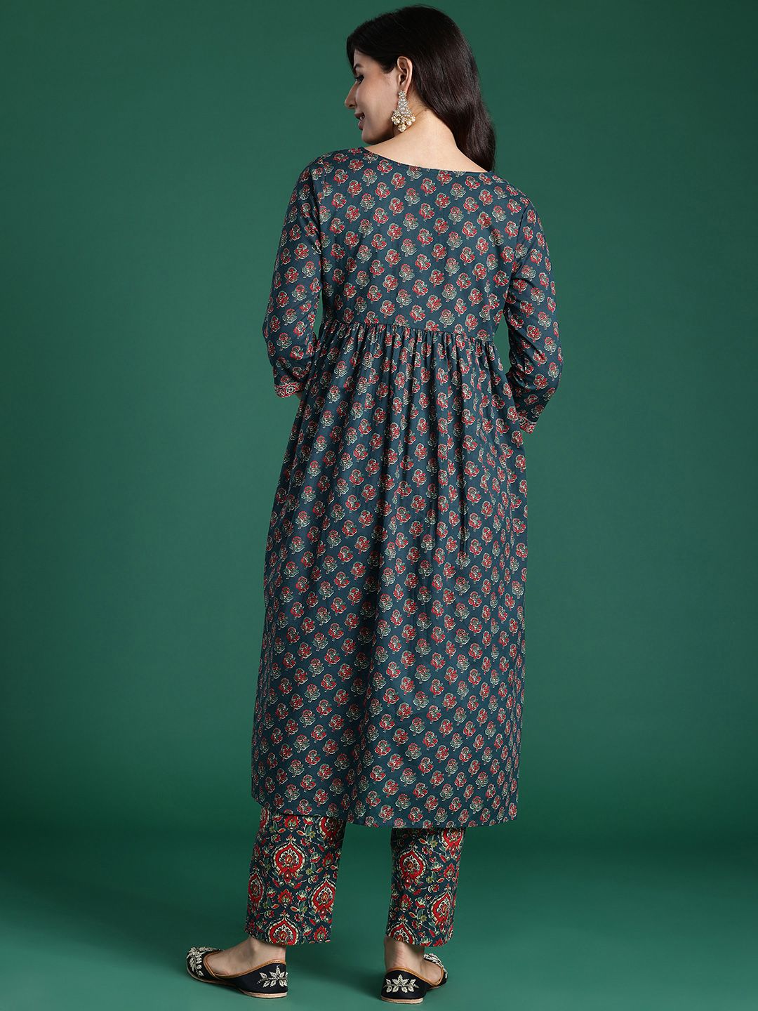 Ethnic Motifs Printed Empire Pure Cotton Kurta with Trousers