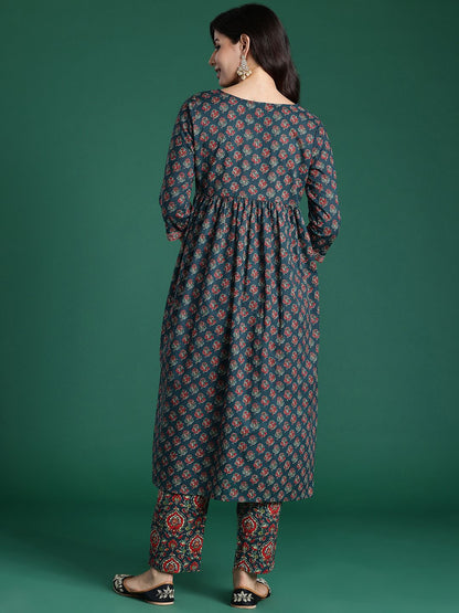 Ethnic Motifs Printed Empire Pure Cotton Kurta with Trousers