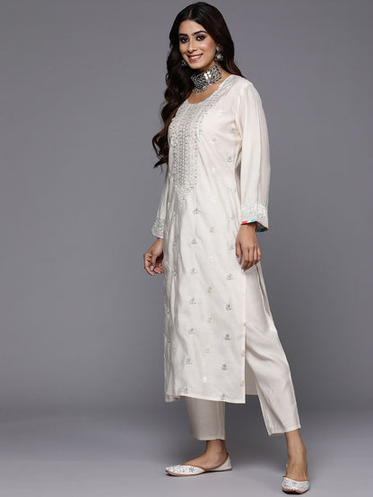 Dhiyona IE Women Ethnic Motifs Embroidered Pure Cotton Kurta with Trousers & With Dupatta