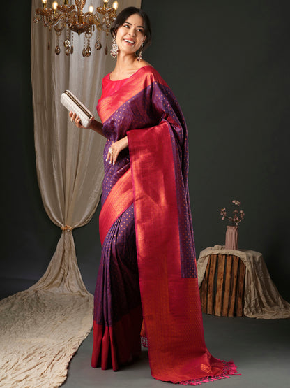 Women's Silk Blend Pink Woven Design Designer Saree With Blouse Piece