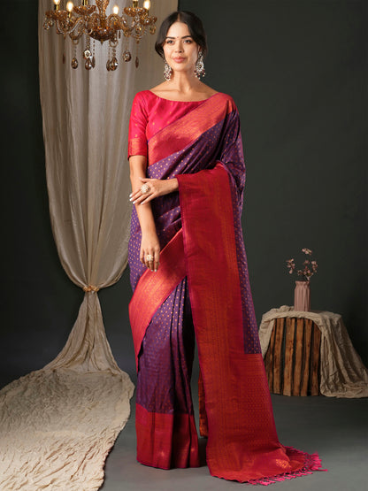 Women's Silk Blend Pink Woven Design Designer Saree With Blouse Piece