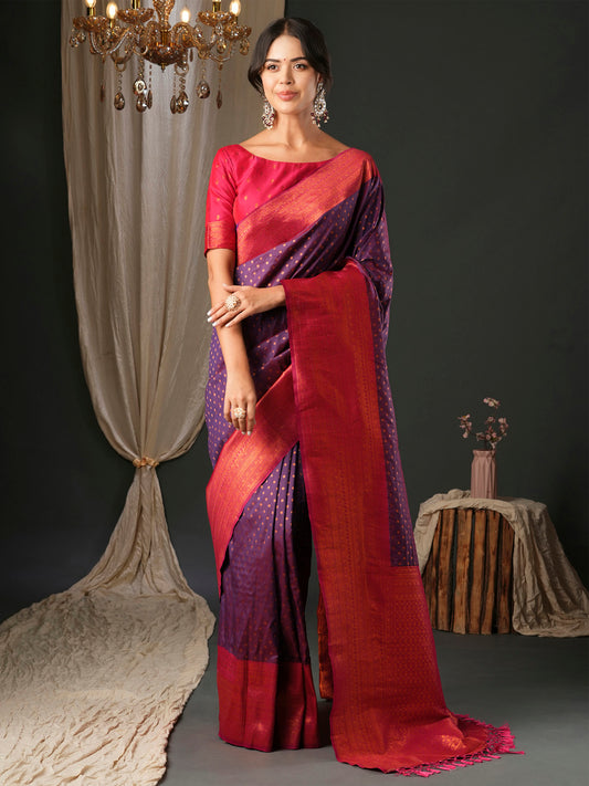 Women's Silk Blend Pink Woven Design Designer Saree With Blouse Piece