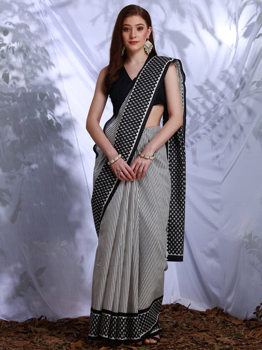 Women's Bhagalpuri Silk White Printed Designer Saree With Blouse Piece