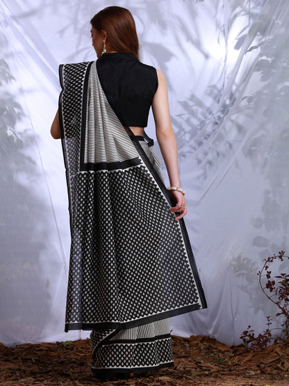 Women's Bhagalpuri Silk White Printed Designer Saree With Blouse Piece