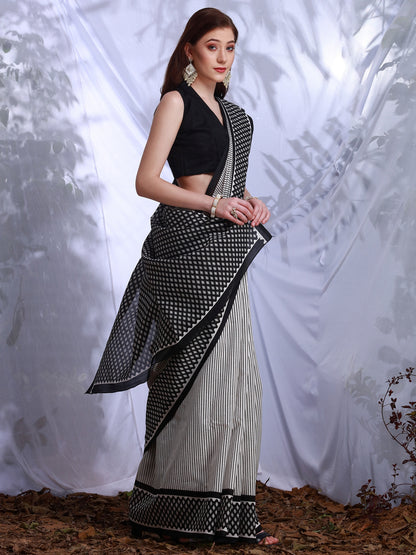Women's Bhagalpuri Silk White Printed Designer Saree With Blouse Piece